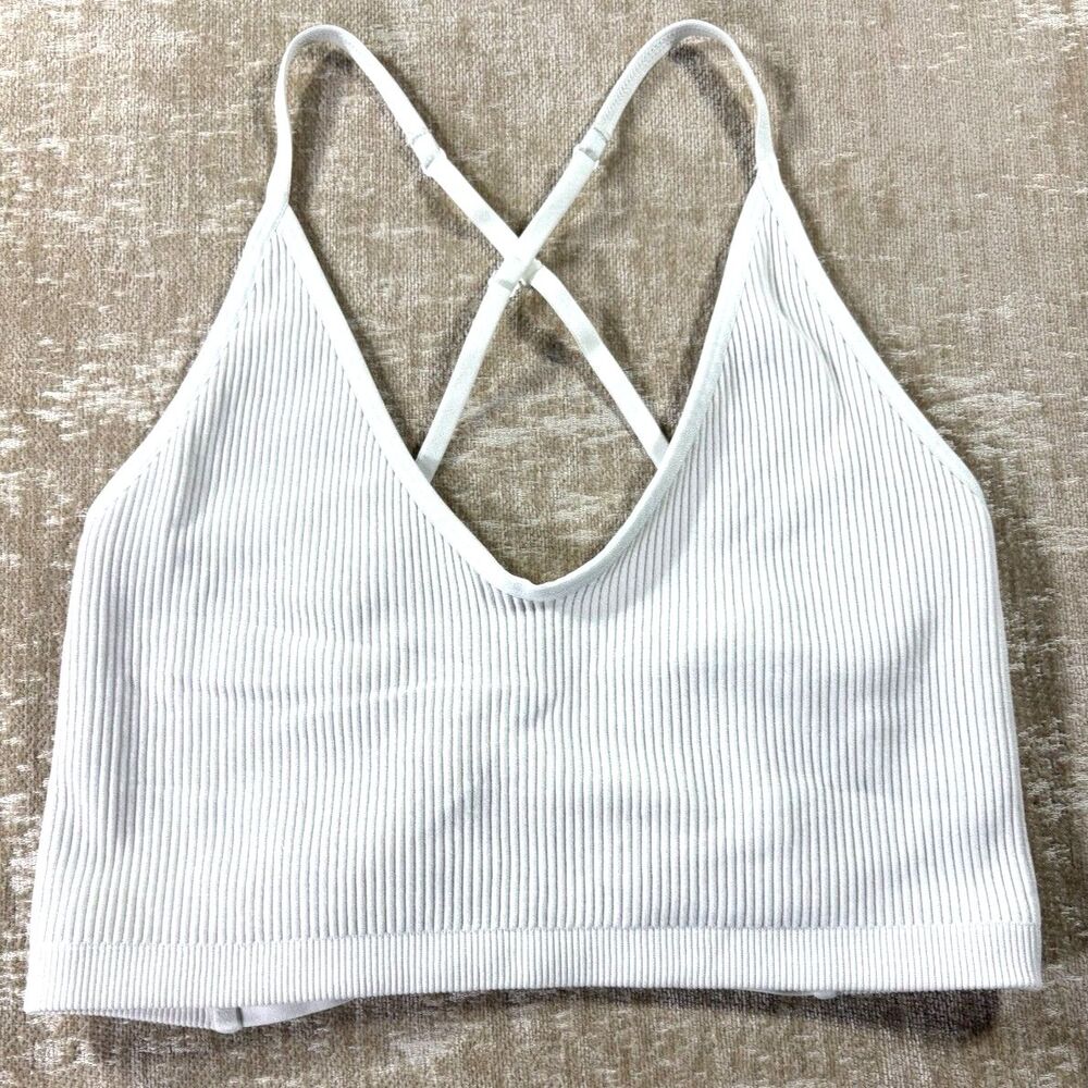 Aerie White Ribbed Seamless Crisscross Bralette - Size M